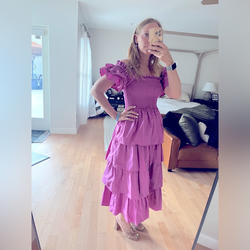 Cleobella Pink Kaiya tiered ruffle midi dress in XSmall
